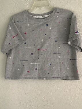 Champion Gray Short Sleeve Tee with Pink, Blue & Purple Logos